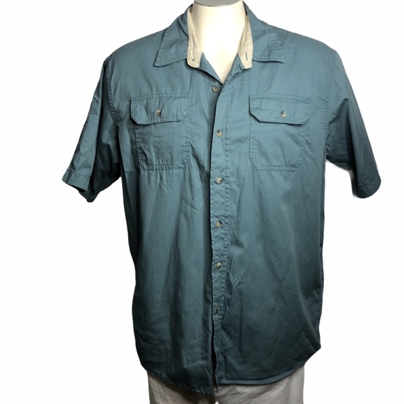 63 Wrangler Shirt Blue Turquoise Button Down Short Sleeve L Westren